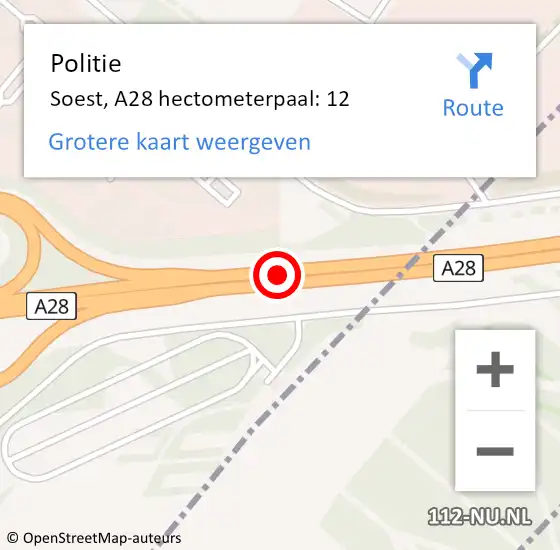 Locatie op kaart van de 112 melding: Politie Soest, A28 hectometerpaal: 12 op 5 april 2025 04:40