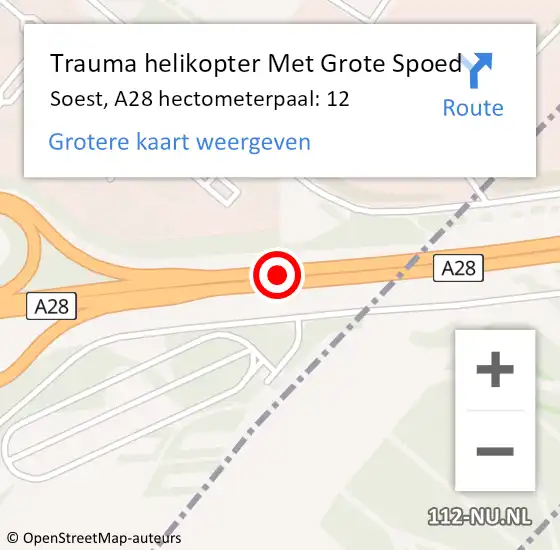Locatie op kaart van de 112 melding: Trauma helikopter Met Grote Spoed Naar Soest, A28 hectometerpaal: 12 op 5 april 2025 04:42