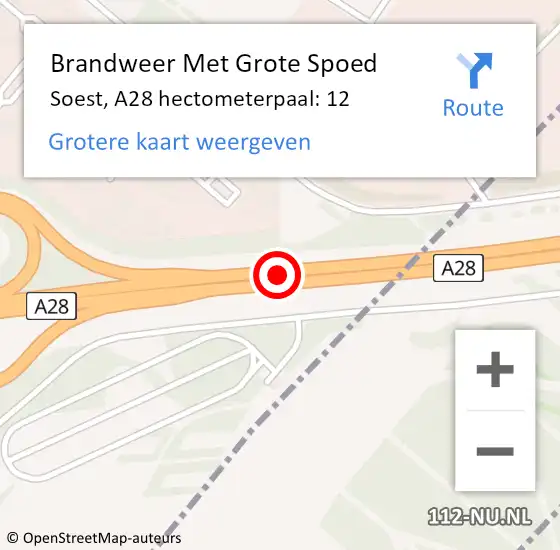 Locatie op kaart van de 112 melding: Brandweer Met Grote Spoed Naar Soest, A28 hectometerpaal: 12 op 5 april 2025 05:01