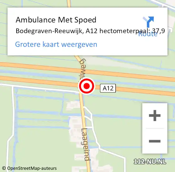 Locatie op kaart van de 112 melding: Ambulance Met Spoed Naar Bodegraven-Reeuwijk, A12 hectometerpaal: 37,9 op 5 april 2025 05:45