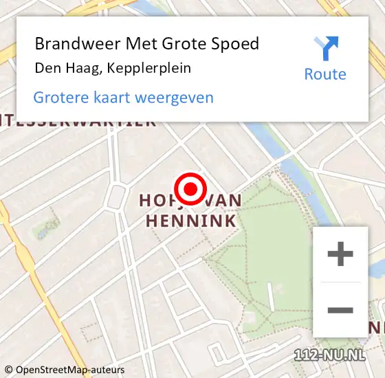 Locatie op kaart van de 112 melding: Brandweer Met Grote Spoed Naar Den Haag, Kepplerplein op 5 april 2025 06:16