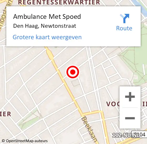 Locatie op kaart van de 112 melding: Ambulance Met Spoed Naar Den Haag, Newtonstraat op 5 april 2025 06:21