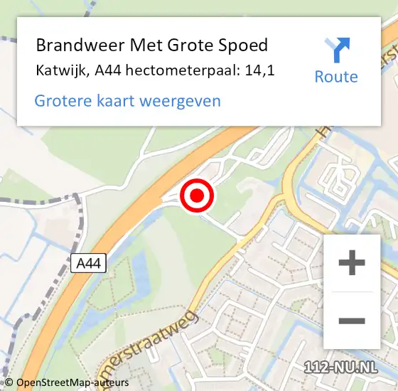Locatie op kaart van de 112 melding: Brandweer Met Grote Spoed Naar Katwijk, A44 hectometerpaal: 14,1 op 5 april 2025 07:12