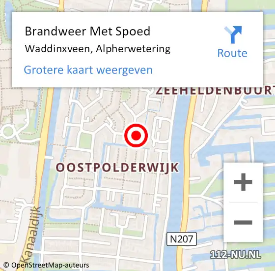 Locatie op kaart van de 112 melding: Brandweer Met Spoed Naar Waddinxveen, Alpherwetering op 5 april 2025 08:24