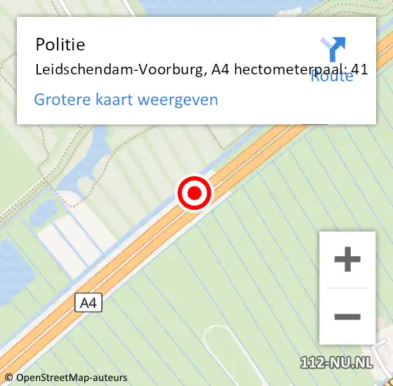 Locatie op kaart van de 112 melding: Politie Leidschendam-Voorburg, A4 hectometerpaal: 41 op 5 april 2025 09:54