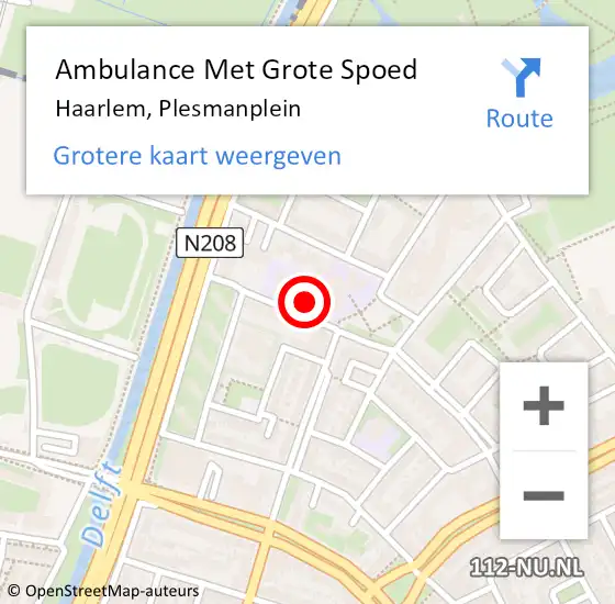 Locatie op kaart van de 112 melding: Ambulance Met Grote Spoed Naar Haarlem, Plesmanplein op 5 april 2025 10:08