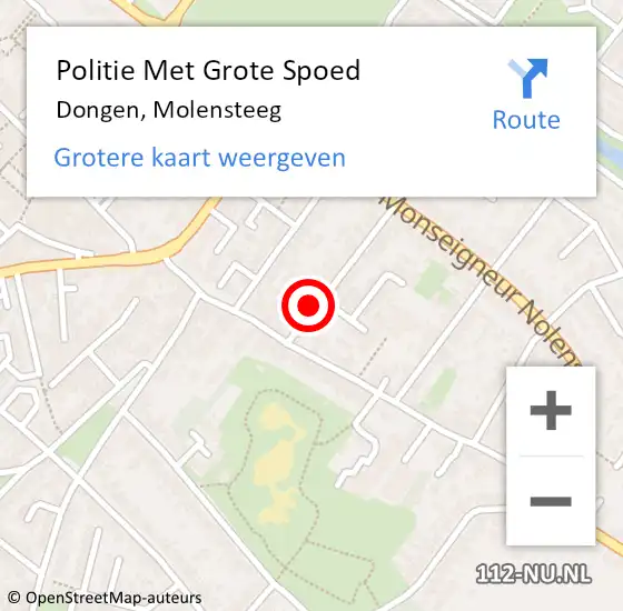 Locatie op kaart van de 112 melding: Politie Met Grote Spoed Naar Dongen, Molensteeg op 5 april 2025 10:17