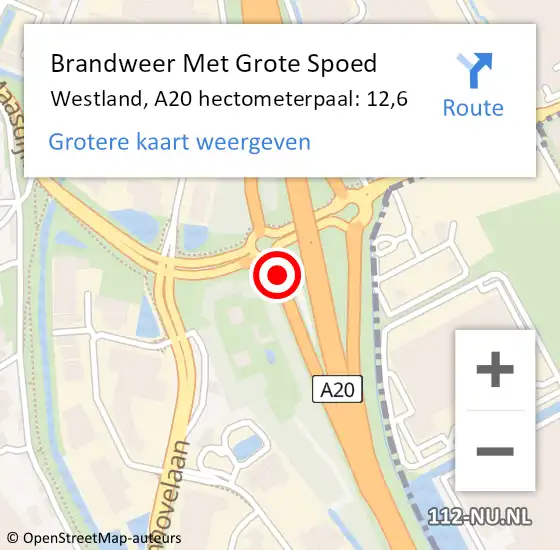 Locatie op kaart van de 112 melding: Brandweer Met Grote Spoed Naar Westland, A20 hectometerpaal: 12,6 op 5 april 2025 10:24