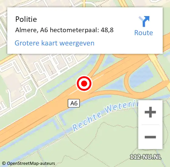 Locatie op kaart van de 112 melding: Politie Almere, A6 hectometerpaal: 48,8 op 5 april 2025 10:35
