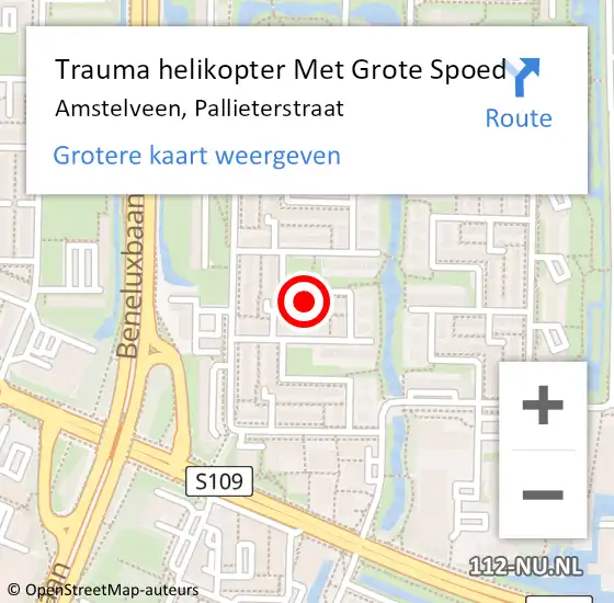 Locatie op kaart van de 112 melding: Trauma helikopter Met Grote Spoed Naar Amstelveen, Pallieterstraat op 5 april 2025 10:53