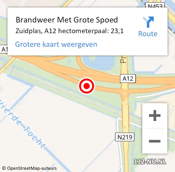 Locatie op kaart van de 112 melding: Brandweer Met Grote Spoed Naar Zuidplas, A12 hectometerpaal: 23,1 op 5 april 2025 11:02