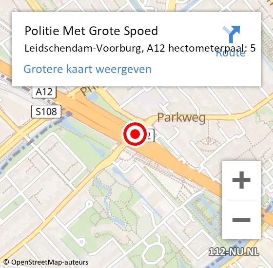 Locatie op kaart van de 112 melding: Politie Met Grote Spoed Naar Leidschendam-Voorburg, A12 hectometerpaal: 5 op 5 april 2025 12:10