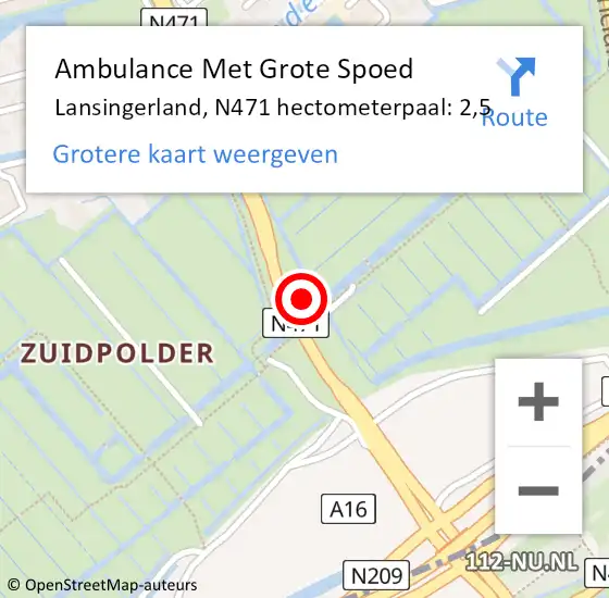 Locatie op kaart van de 112 melding: Ambulance Met Grote Spoed Naar Lansingerland, N471 hectometerpaal: 2,5 op 5 april 2025 12:25