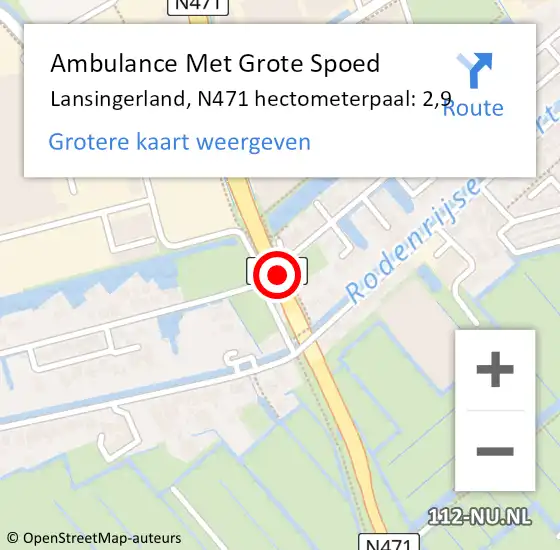Locatie op kaart van de 112 melding: Ambulance Met Grote Spoed Naar Lansingerland, N471 hectometerpaal: 2,9 op 5 april 2025 12:37