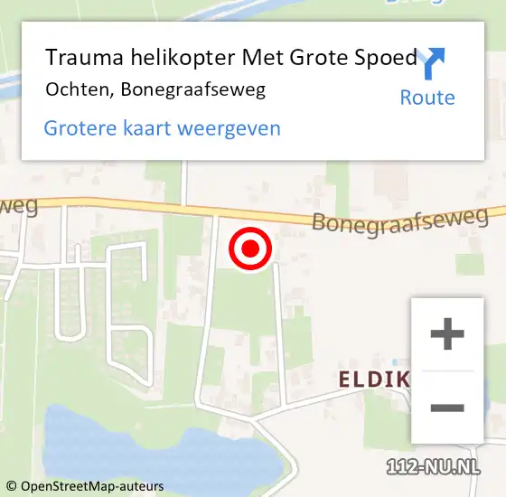Locatie op kaart van de 112 melding: Trauma helikopter Met Grote Spoed Naar Ochten, Bonegraafseweg op 5 april 2025 12:43