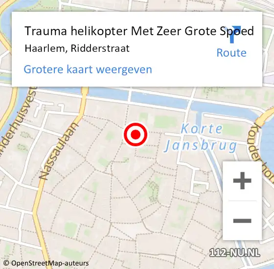 Locatie op kaart van de 112 melding: Trauma helikopter Met Zeer Grote Spoed Naar Haarlem, Ridderstraat op 5 april 2025 12:51