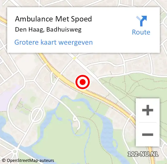 Locatie op kaart van de 112 melding: Ambulance Met Spoed Naar Den Haag, Badhuisweg op 5 april 2025 13:11