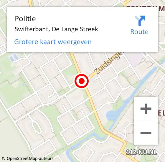 Locatie op kaart van de 112 melding: Politie Swifterbant, De Lange Streek op 12 november 2014 11:51