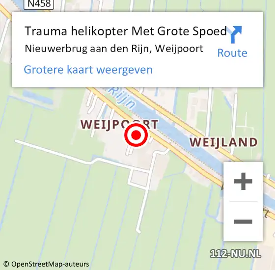 Locatie op kaart van de 112 melding: Trauma helikopter Met Grote Spoed Naar Nieuwerbrug aan den Rijn, Weijpoort op 5 april 2025 13:45