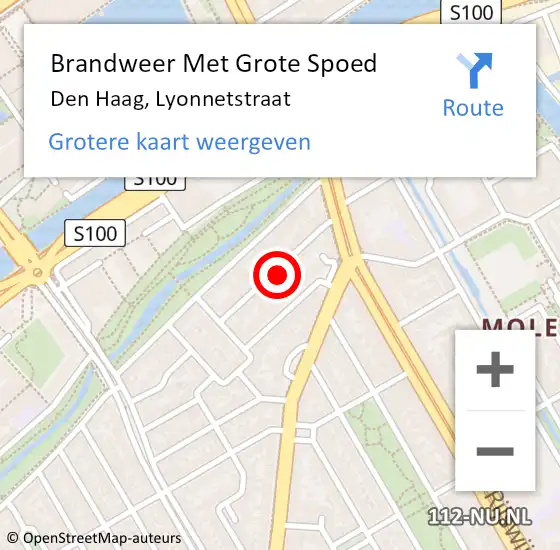 Locatie op kaart van de 112 melding: Brandweer Met Grote Spoed Naar Den Haag, Lyonnetstraat op 5 april 2025 14:14