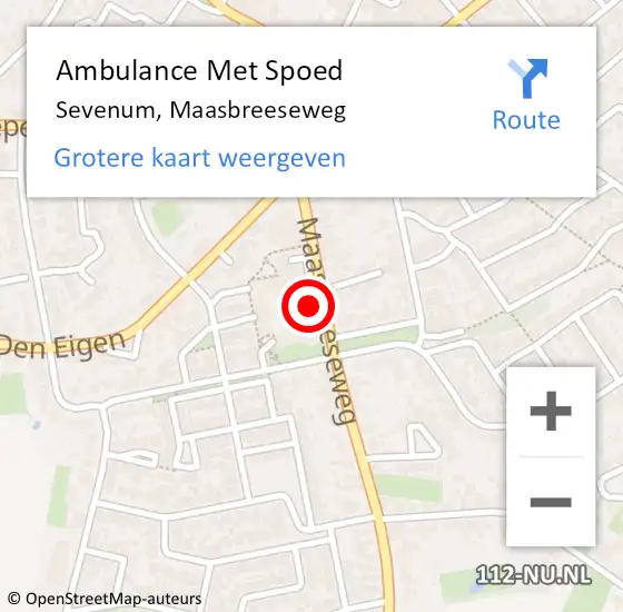 Locatie op kaart van de 112 melding: Ambulance Met Spoed Naar Sevenum, Maasbreeseweg op 12 november 2014 11:59