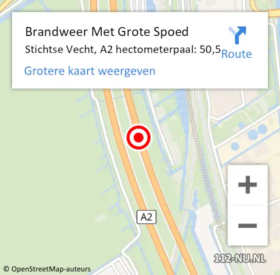 Locatie op kaart van de 112 melding: Brandweer Met Grote Spoed Naar Stichtse Vecht, A2 hectometerpaal: 50,5 op 5 april 2025 14:53
