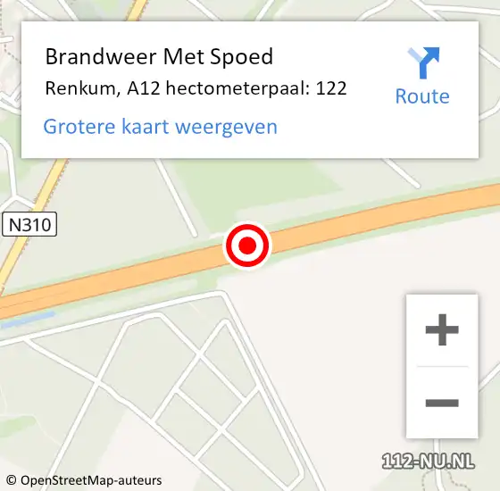 Locatie op kaart van de 112 melding: Brandweer Met Spoed Naar Renkum, A12 hectometerpaal: 122 op 5 april 2025 15:26