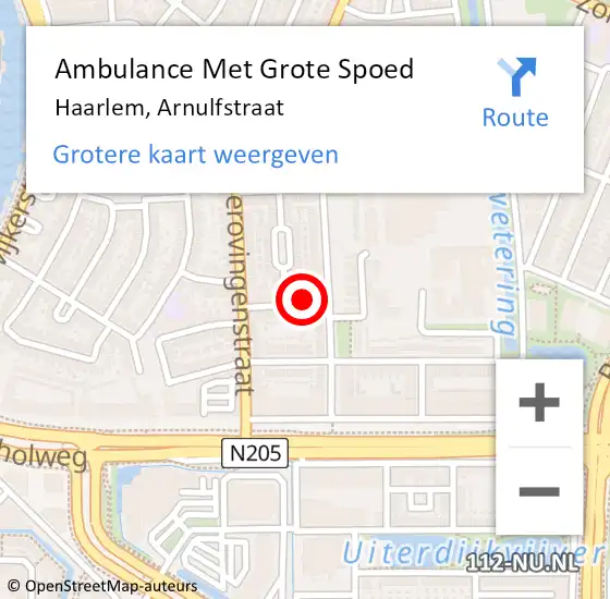 Locatie op kaart van de 112 melding: Ambulance Met Grote Spoed Naar Haarlem, Arnulfstraat op 5 april 2025 15:30