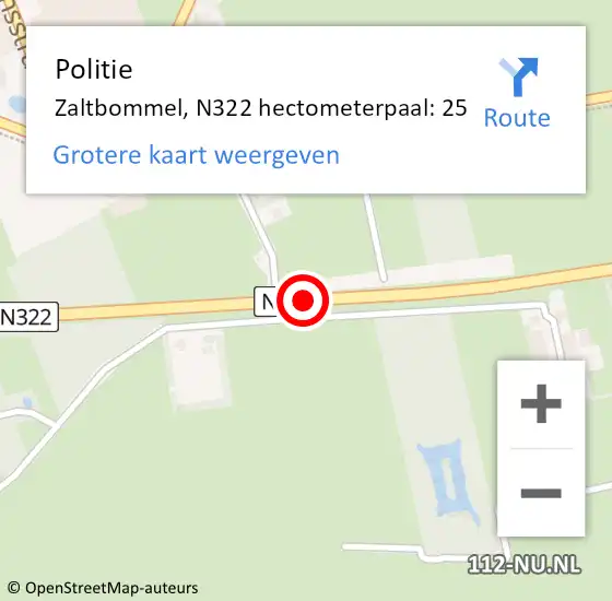 Locatie op kaart van de 112 melding: Politie Zaltbommel, N322 hectometerpaal: 25 op 5 april 2025 15:40
