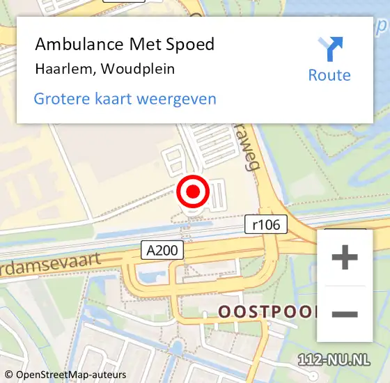 Locatie op kaart van de 112 melding: Ambulance Met Spoed Naar Haarlem, Woudplein op 5 april 2025 15:46
