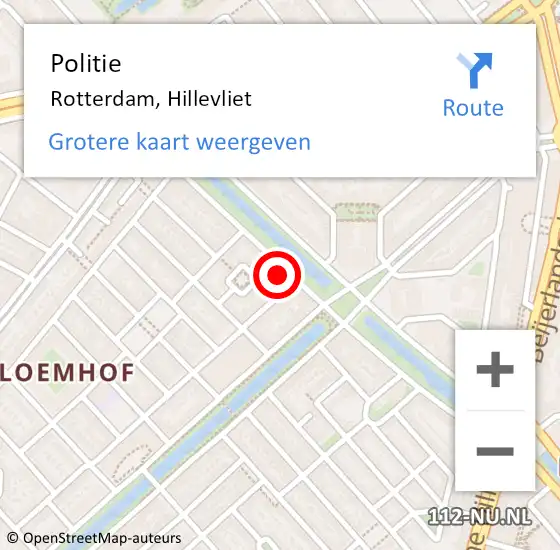 Locatie op kaart van de 112 melding: Politie Rotterdam, Hillevliet op 5 april 2025 15:49