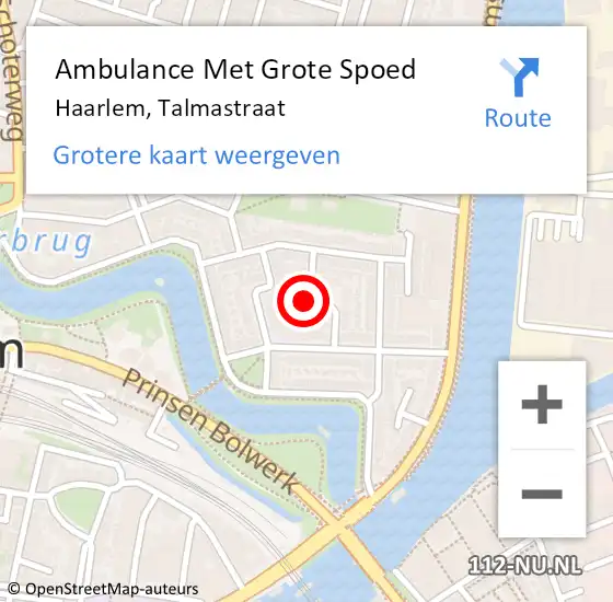 Locatie op kaart van de 112 melding: Ambulance Met Grote Spoed Naar Haarlem, Talmastraat op 5 april 2025 15:56