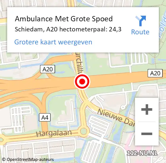 Locatie op kaart van de 112 melding: Ambulance Met Grote Spoed Naar Schiedam, A20 hectometerpaal: 24,3 op 5 april 2025 16:16