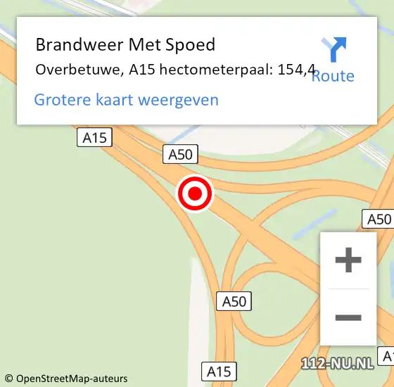 Locatie op kaart van de 112 melding: Brandweer Met Spoed Naar Overbetuwe, A15 hectometerpaal: 154,4 op 5 april 2025 16:28