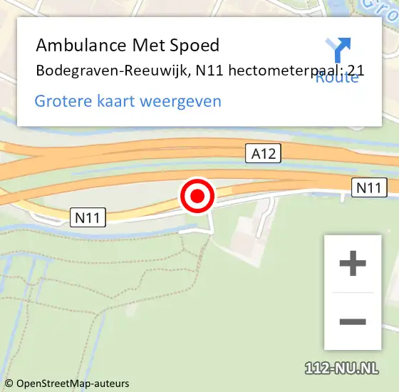 Locatie op kaart van de 112 melding: Ambulance Met Spoed Naar Bodegraven-Reeuwijk, N11 hectometerpaal: 21 op 5 april 2025 16:33