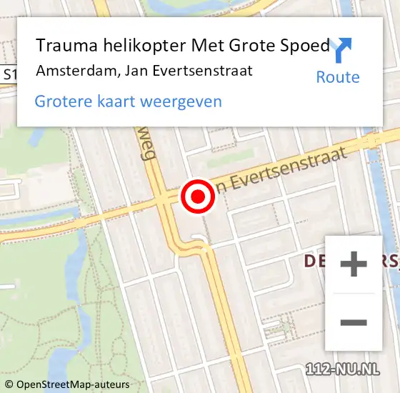 Locatie op kaart van de 112 melding: Trauma helikopter Met Grote Spoed Naar Amsterdam, Jan Evertsenstraat op 5 april 2025 16:56