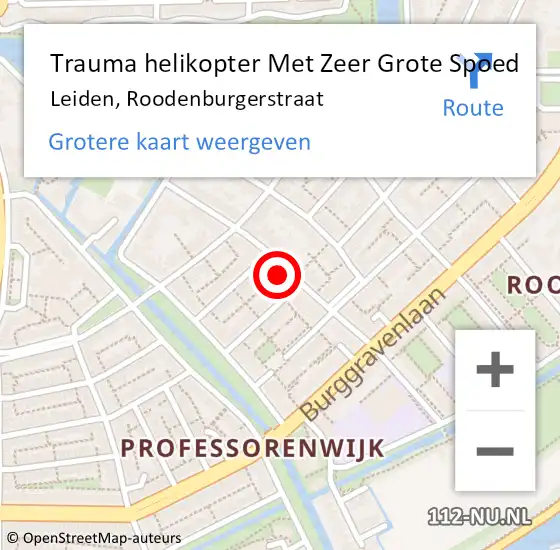 Locatie op kaart van de 112 melding: Trauma helikopter Met Zeer Grote Spoed Naar Leiden, Roodenburgerstraat op 5 april 2025 17:00
