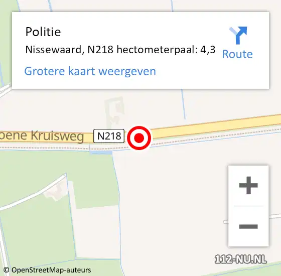 Locatie op kaart van de 112 melding: Politie Nissewaard, N218 hectometerpaal: 4,3 op 5 april 2025 17:05