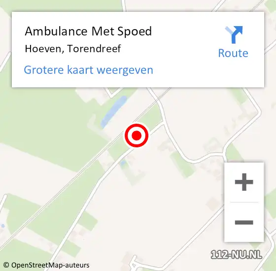 Locatie op kaart van de 112 melding: Ambulance Met Spoed Naar Hoeven, Torendreef op 12 november 2014 12:18