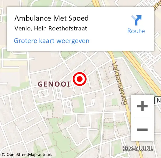 Locatie op kaart van de 112 melding: Ambulance Met Spoed Naar Venlo, Hein Roethofstraat op 5 april 2025 18:20