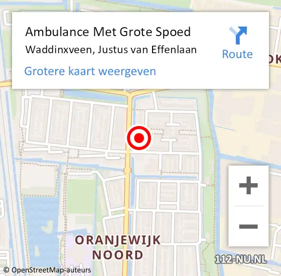 Locatie op kaart van de 112 melding: Ambulance Met Grote Spoed Naar Waddinxveen, Justus van Effenlaan op 5 april 2025 18:27