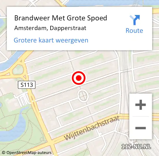 Locatie op kaart van de 112 melding: Brandweer Met Grote Spoed Naar Amsterdam, Dapperstraat op 5 april 2025 18:27