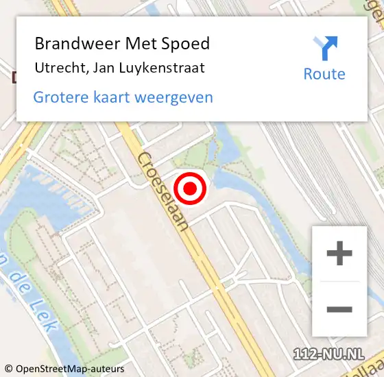 Locatie op kaart van de 112 melding: Brandweer Met Spoed Naar Utrecht, Jan Luykenstraat op 5 april 2025 18:46