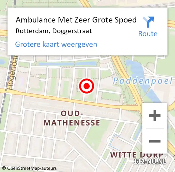 Locatie op kaart van de 112 melding: Ambulance Met Zeer Grote Spoed Naar Rotterdam, Doggerstraat op 5 april 2025 18:47