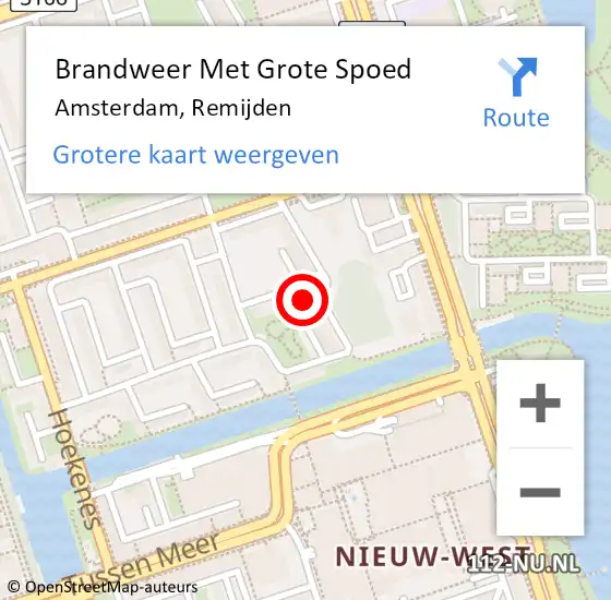 Locatie op kaart van de 112 melding: Brandweer Met Grote Spoed Naar Amsterdam, Remijden op 5 april 2025 18:49