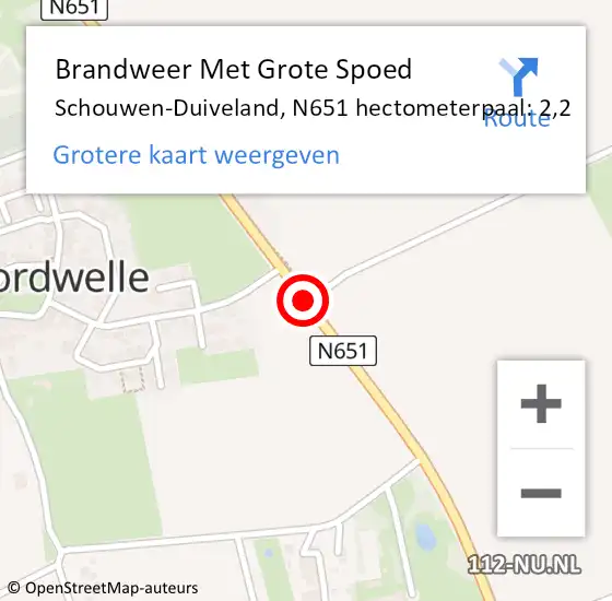 Locatie op kaart van de 112 melding: Brandweer Met Grote Spoed Naar Schouwen-Duiveland, N651 hectometerpaal: 2,2 op 5 april 2025 18:53