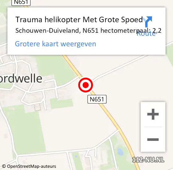 Locatie op kaart van de 112 melding: Trauma helikopter Met Grote Spoed Naar Schouwen-Duiveland, N651 hectometerpaal: 2,2 op 5 april 2025 18:53