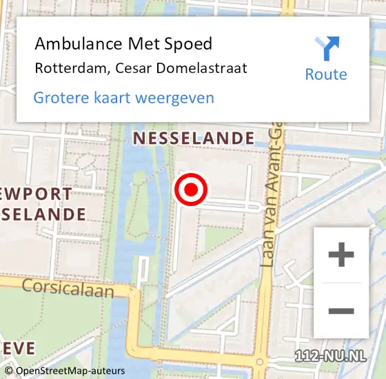 Locatie op kaart van de 112 melding: Ambulance Met Spoed Naar Rotterdam, Cesar Domelastraat op 5 april 2025 18:58