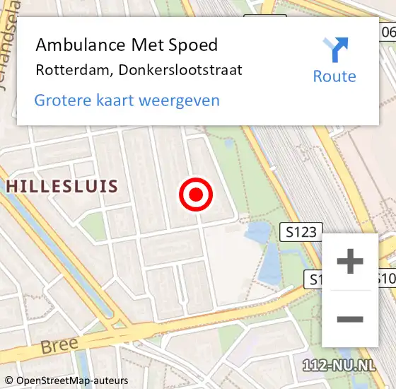 Locatie op kaart van de 112 melding: Ambulance Met Spoed Naar Rotterdam, Donkerslootstraat op 5 april 2025 19:06