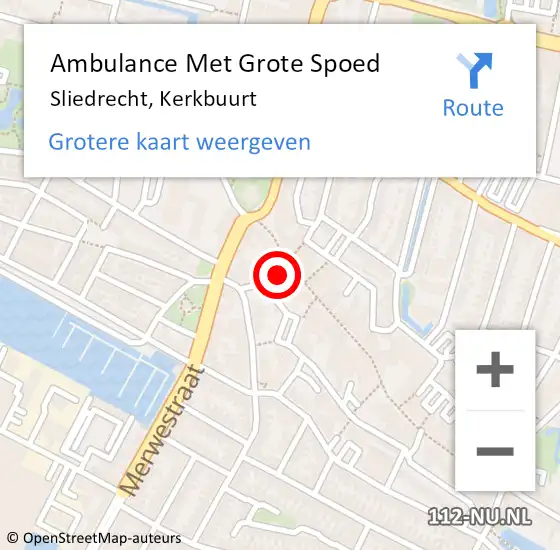 Locatie op kaart van de 112 melding: Ambulance Met Grote Spoed Naar Sliedrecht, Kerkbuurt op 5 april 2025 19:07